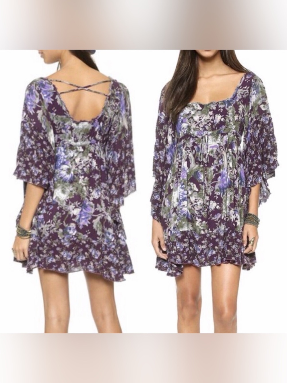 Free People‎ "Heart of Gold" Mini Dress purple small GUC